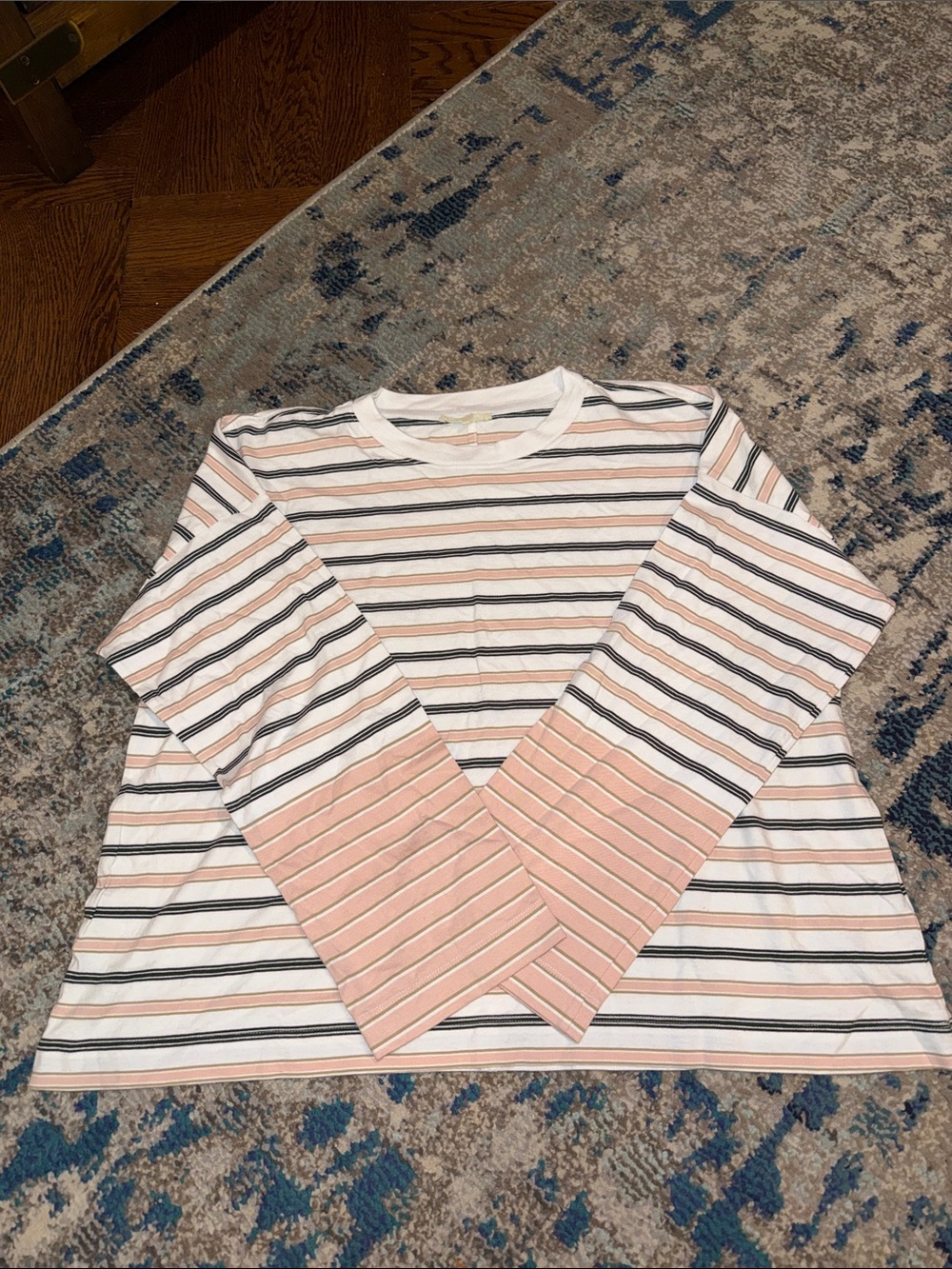 Madewell Long Sleeve Striped Tee in White, Pink & Black